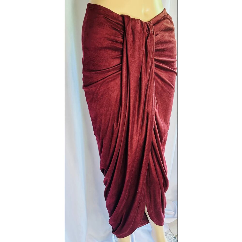 Goddess Burgundy Faux Suede Velvet Sarong Wrap Skirt Dress Draped Convertible